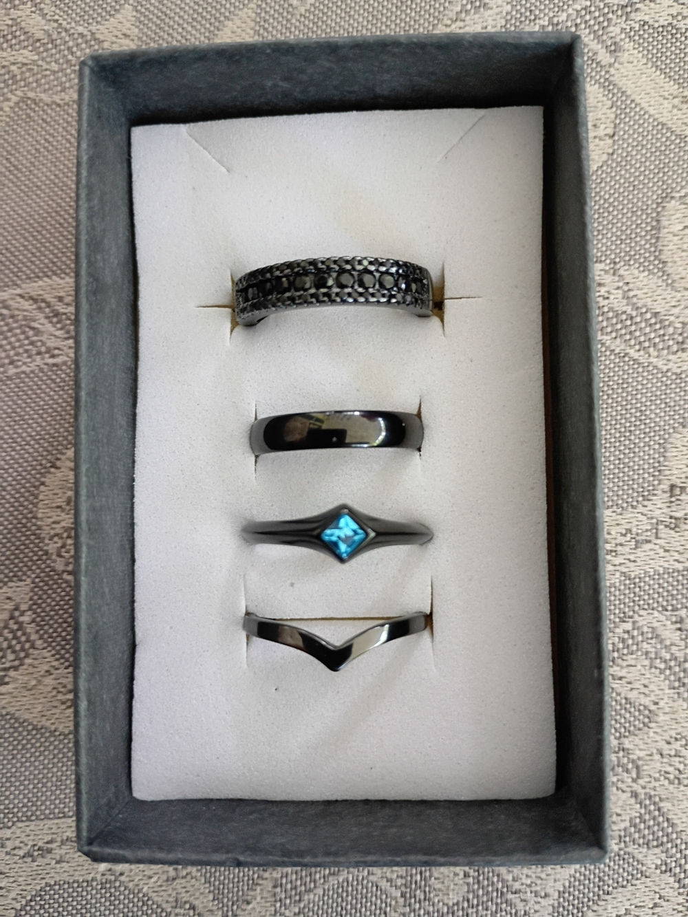 4 Minimalist Glossy Jet Black 925 & S.Steel Stacking Rings sz 7 Unique Style Exc